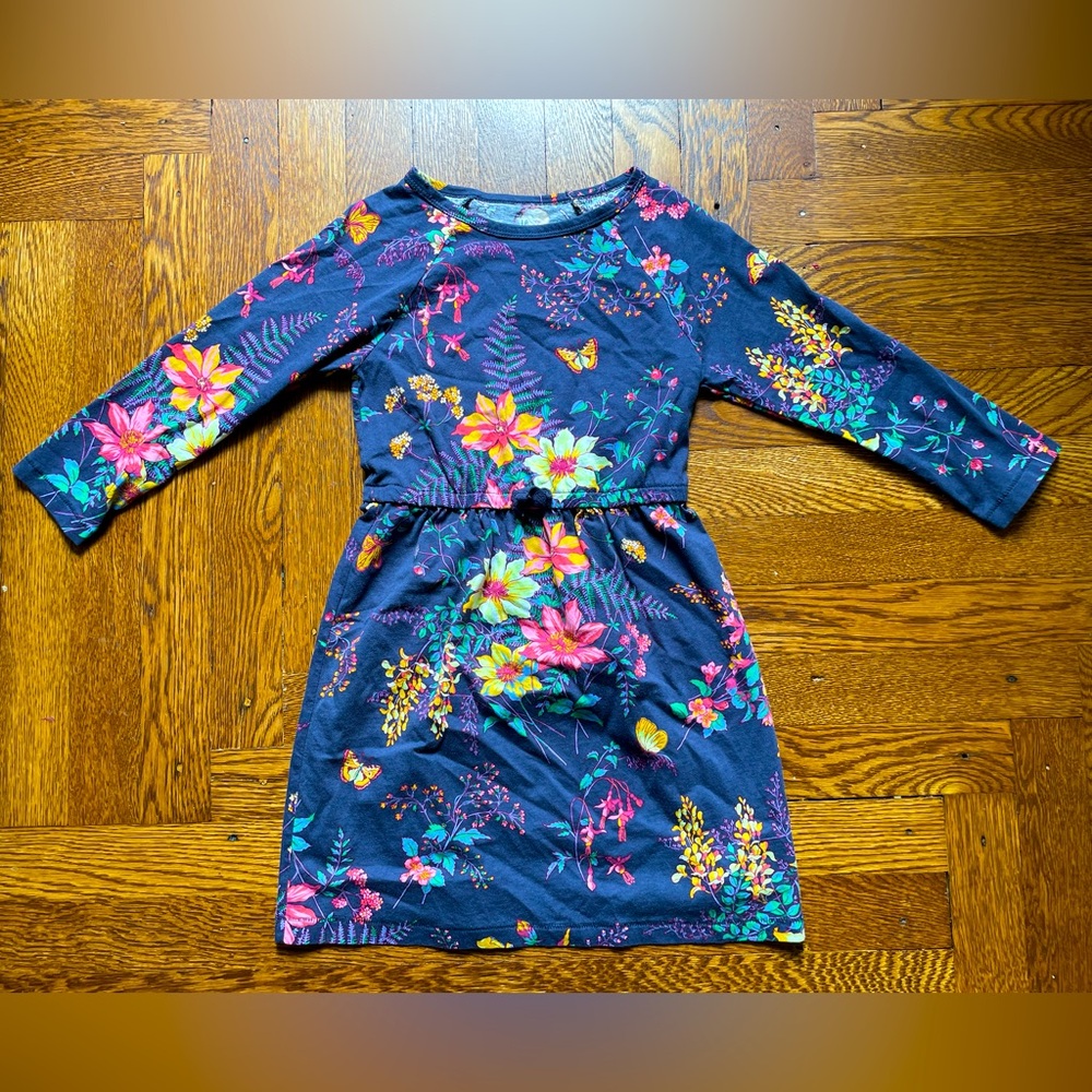 Gap Kids Purple Floral Butterfly Long Sleeve Cotton Dress Size Medium